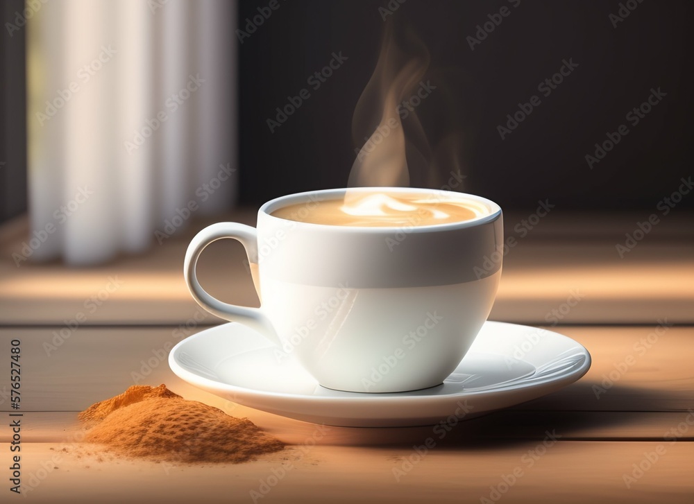 White coffee mug on the top of a desk, empty cup isolated for design, generative Ai White coffee mug on the top of a desk, empty cup isolated for design, generative Ai