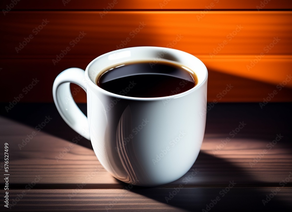 Obraz premium White coffee mug on the top of a desk, empty cup isolated for design, generative Ai