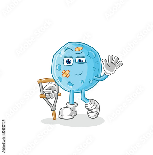blue moon sick with limping stick. cartoon mascot vector © dataimasu
