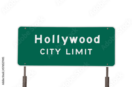 Hollywood city limit sign with cut out background.