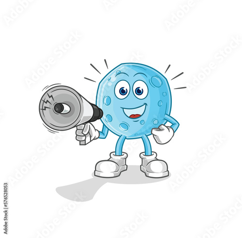 blue moon holding hand loudspeakers vector. cartoon character