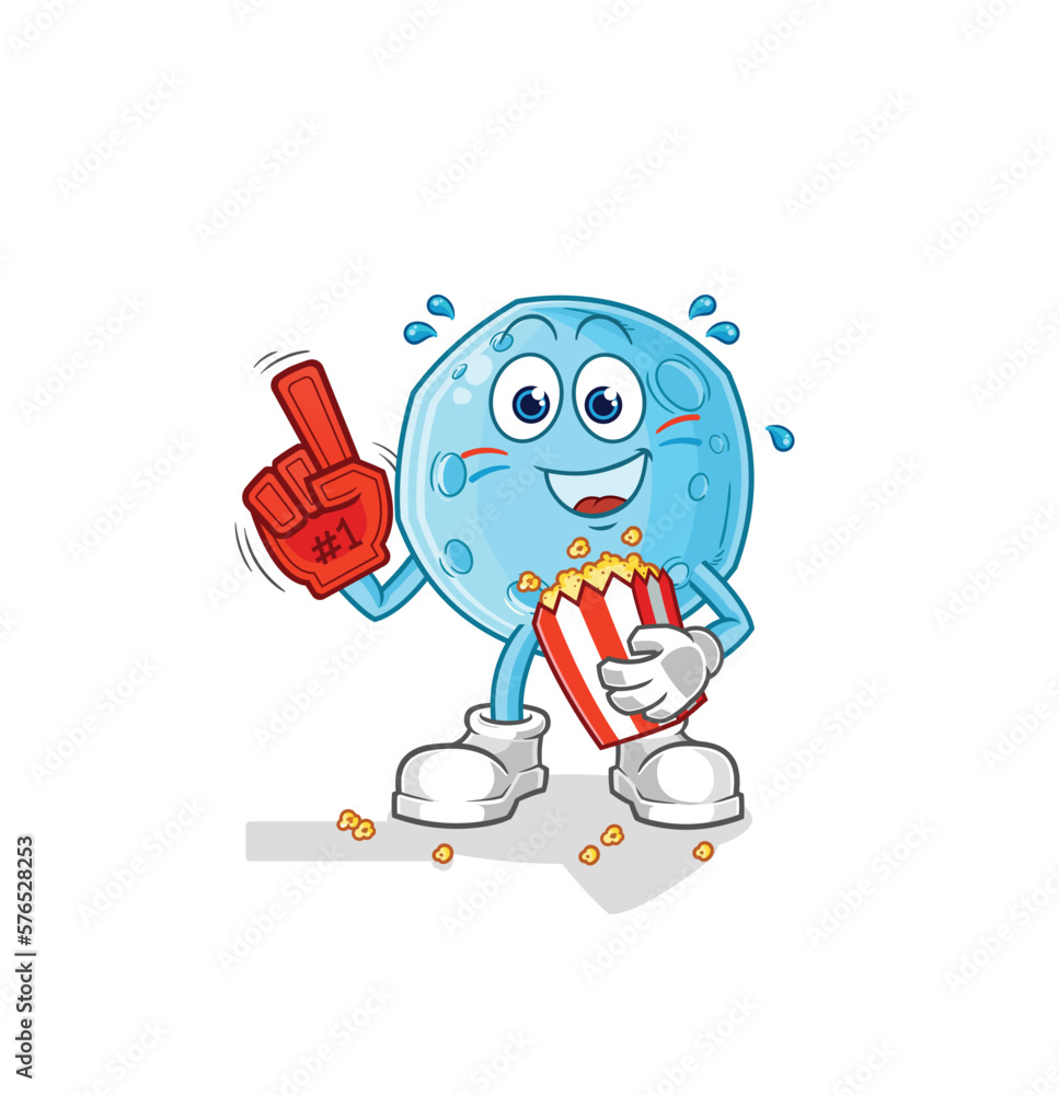 blue moon fan with popcorn illustration. character vector