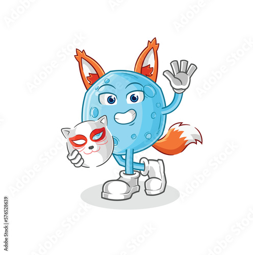 blue moon japanese fox character. cartoon mascot