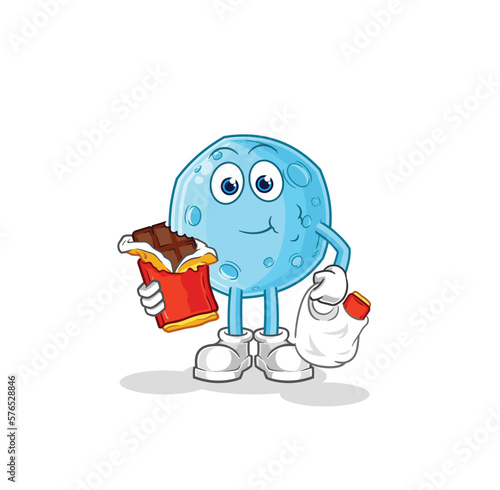 blue moon eat chocolate mascot. cartoon vector