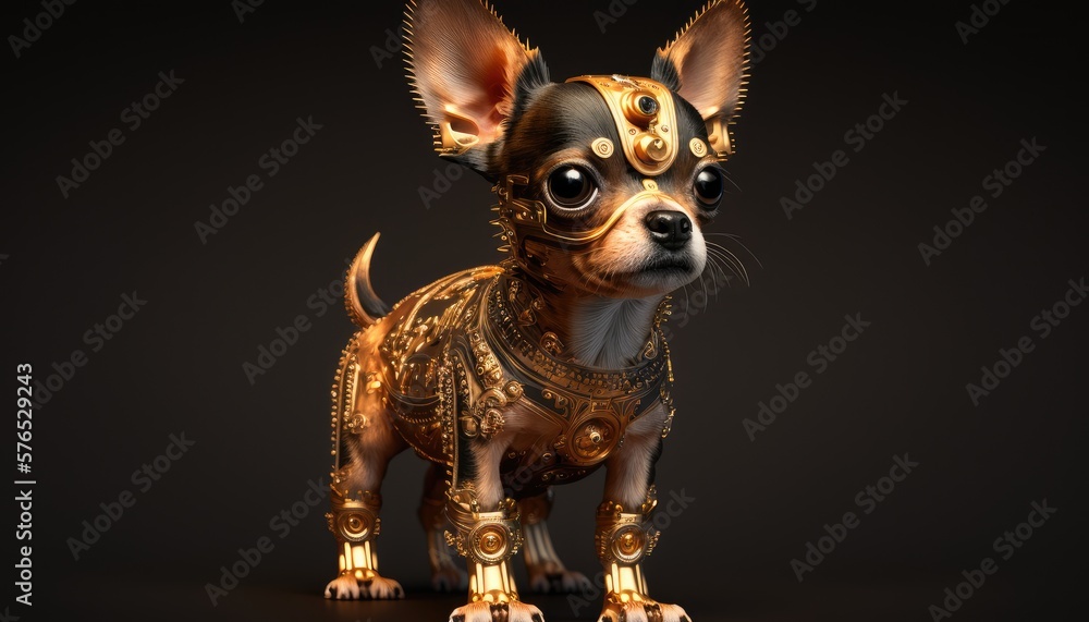 Adorable baby aztec robot dog. Created with Generative AI.
