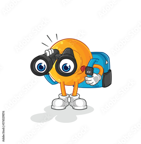 throat lozenges with binoculars character. cartoon mascot vector