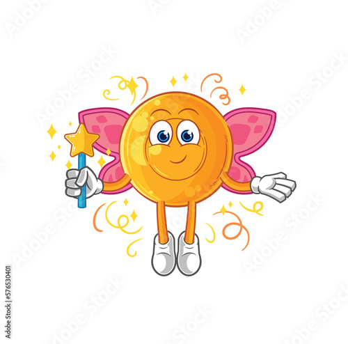 throat lozenges fairy with wings and stick. cartoon mascot vector