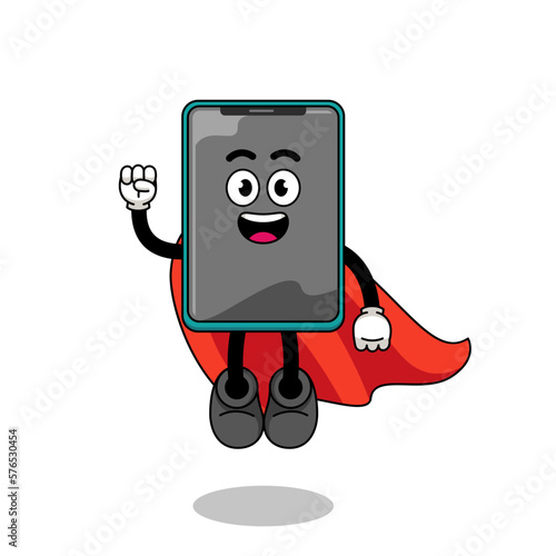 smartphone cartoon with flying superhero