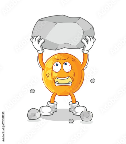 throat lozenges lifting rock cartoon character vector