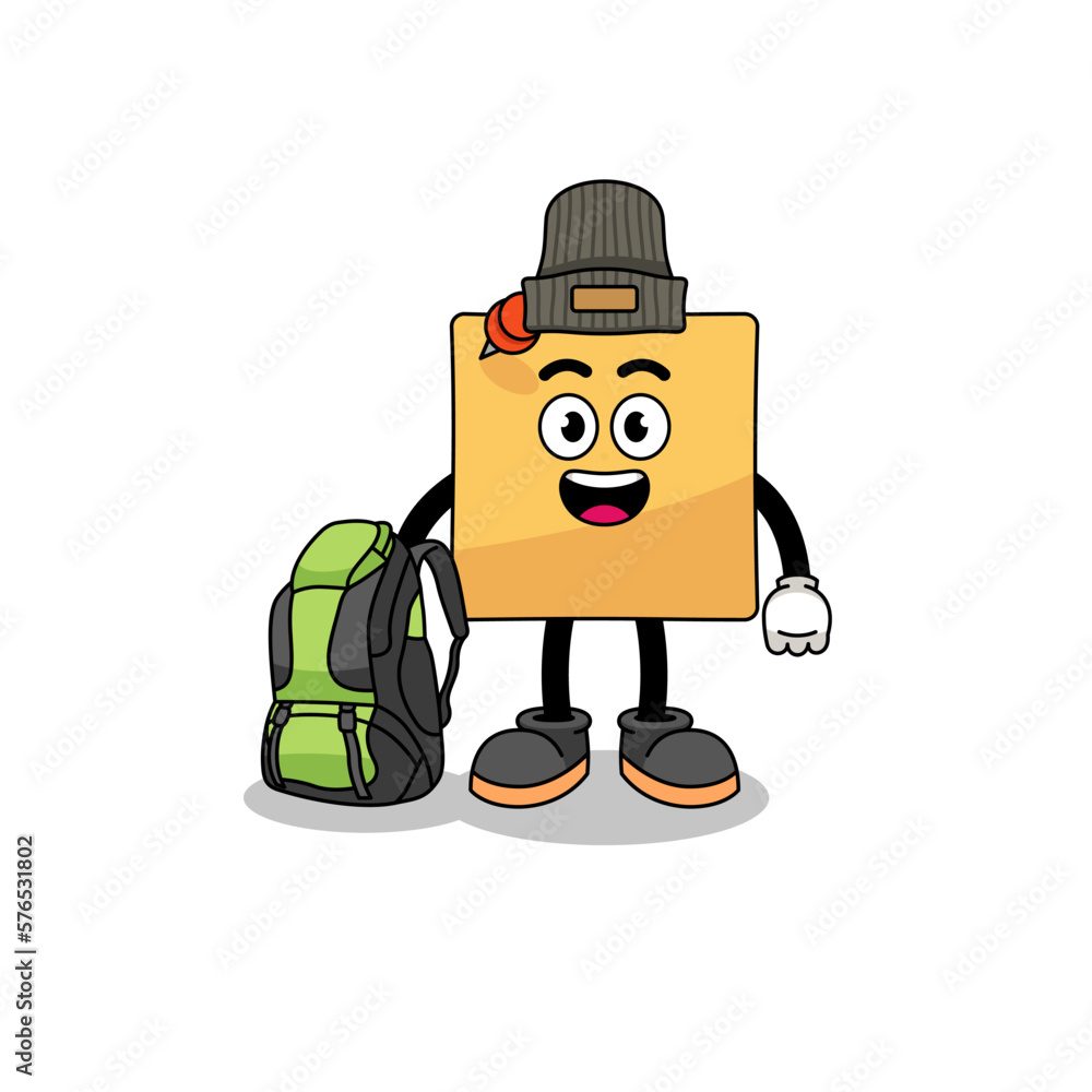 Illustration of sticky note mascot as a hiker