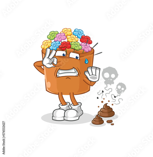 flowers in pot with stinky waste illustration. character vector