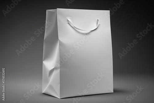 White blank paper bag mockup on black background. generative ai