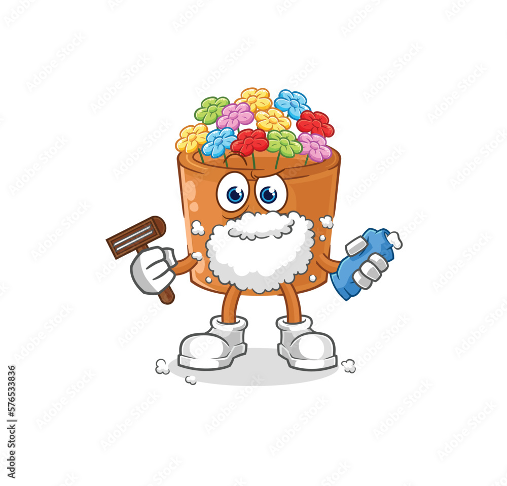 flowers in pot shave facial hair vector. cartoon character flowers in pot shave facial hair vector. cartoon character