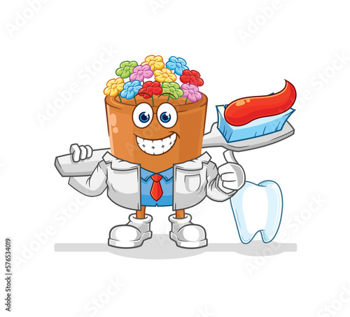 flowers in pot dentist illustration. character vector