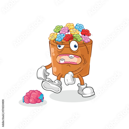 flowers in pot zombie character.mascot vector