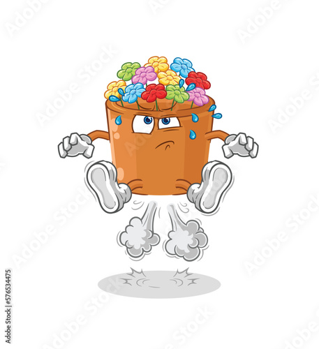 flowers in pot fart jumping illustration. character vector