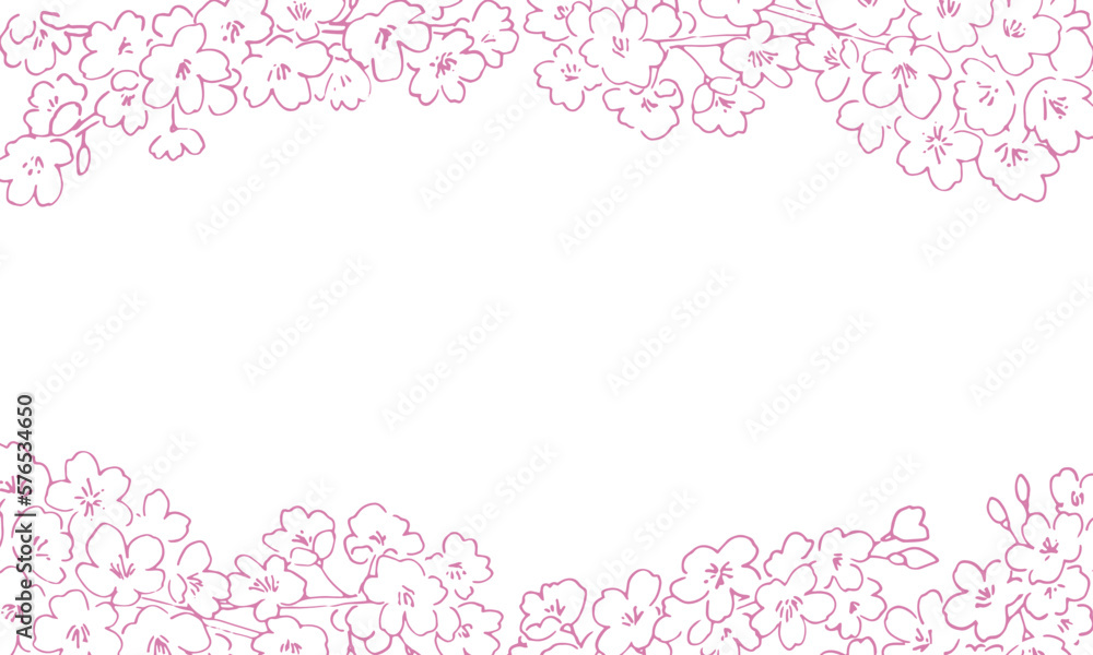桜の線画イラスト。春の桜ベクター背景イラスト。満開の桜の線画。Line drawing illustration of cherry blossoms. Spring cherry blossom vector background illustration. Line drawing of cherry blossoms in full bloom.