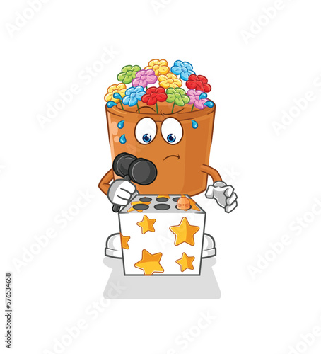 flowers in pot play whack a mole mascot. cartoon vector