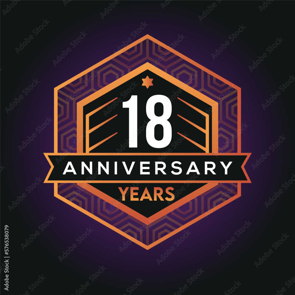 18th year anniversary celebration abstract logo design on vantage black background vector template