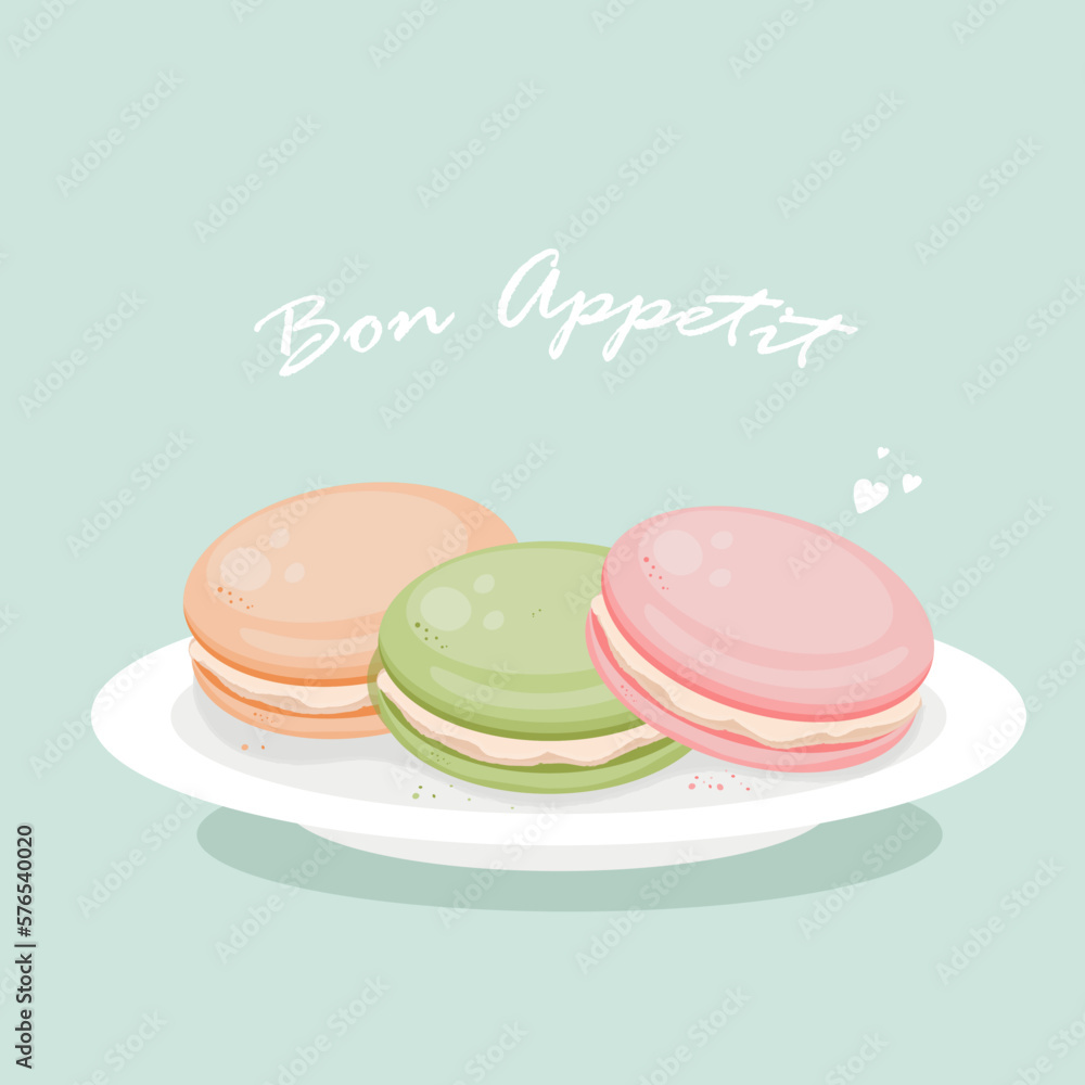 macaroons on the plate, pink, green, orange cookies, biscuit, dessert macaroons on the plate, pink, green, orange cookies, biscuit, dessert