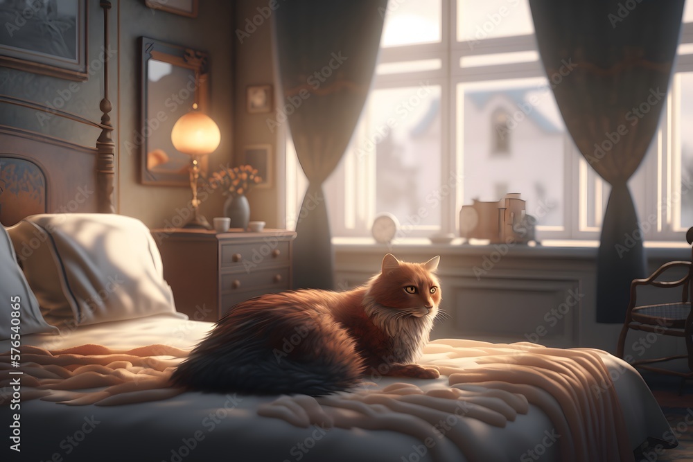 cat on bed created using AI Generative Technology