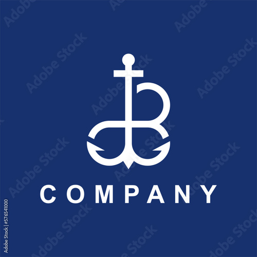 Billede på lærred Letter b monogram anchor line creative logo