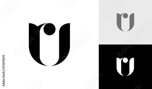 Letter RU or UR initial monogram with happy human logo design