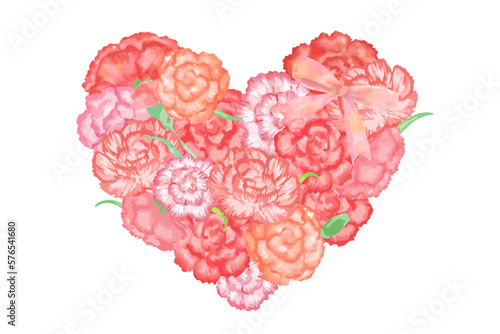 水彩風ハートのカーネーションイラストセット　主線なし　ベクター