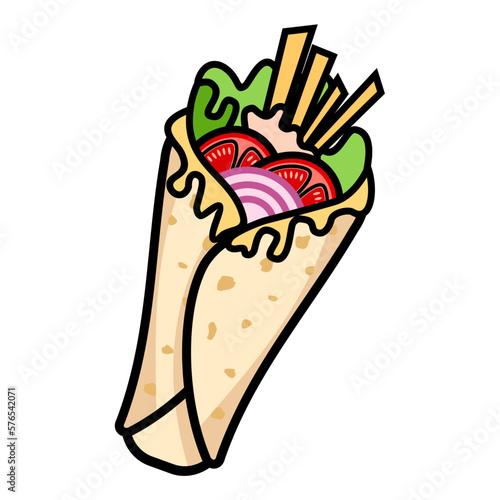 Illustration Vector Graphic of kebab durum, falafel turkish food, food wrap icon