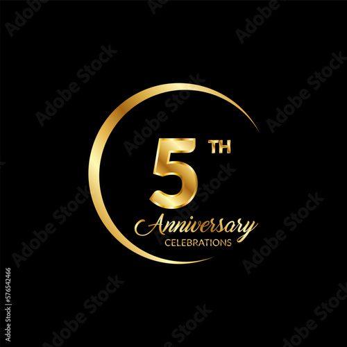 5 years anniversary. Anniversary template design concept with golden number , design for event, invitation card, greeting card, banner, poster, flyer, book cover and print. Vector Eps10
