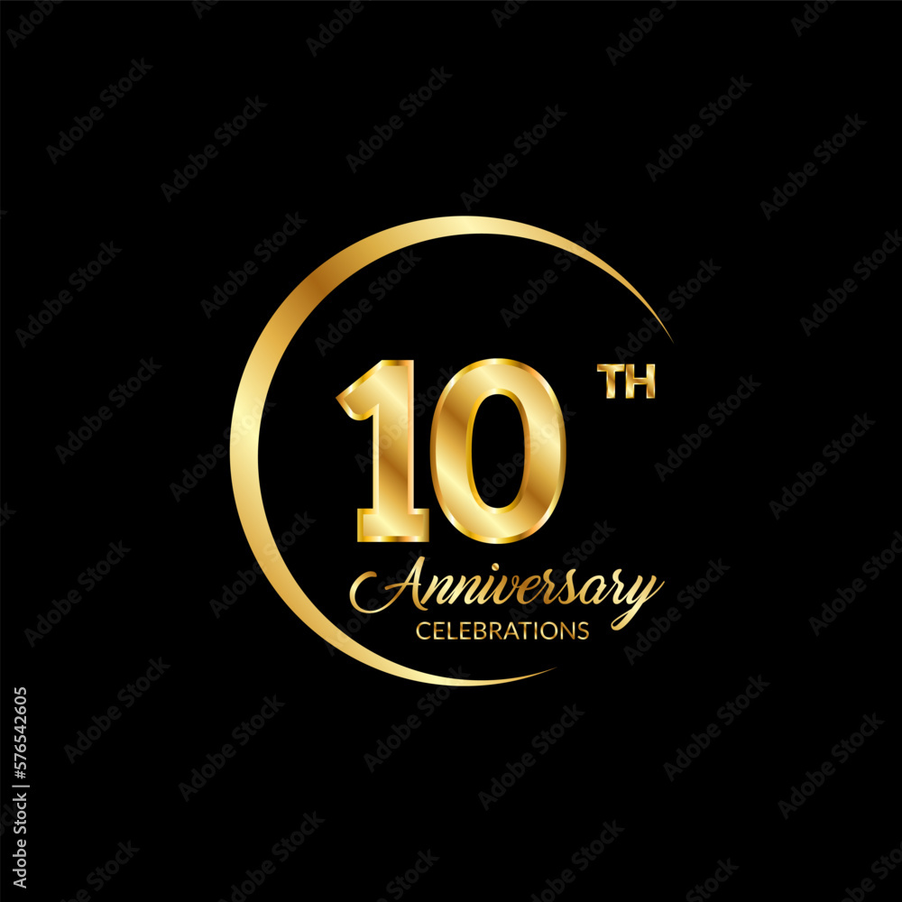 10 years anniversary. Anniversary template design concept with golden number , design for event, invitation card, greeting card, banner, poster, flyer, book cover and print. Vector Eps10