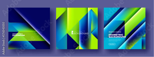 Set of abstract backgrounds - overlapping triangles with fluid gradients design. Collection of covers, templates, flyers, placards, brochures, banners