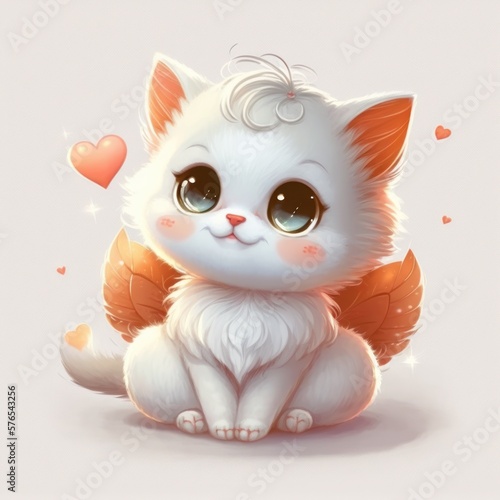 super cute baby white fairy cat, laugh Stock Illustration