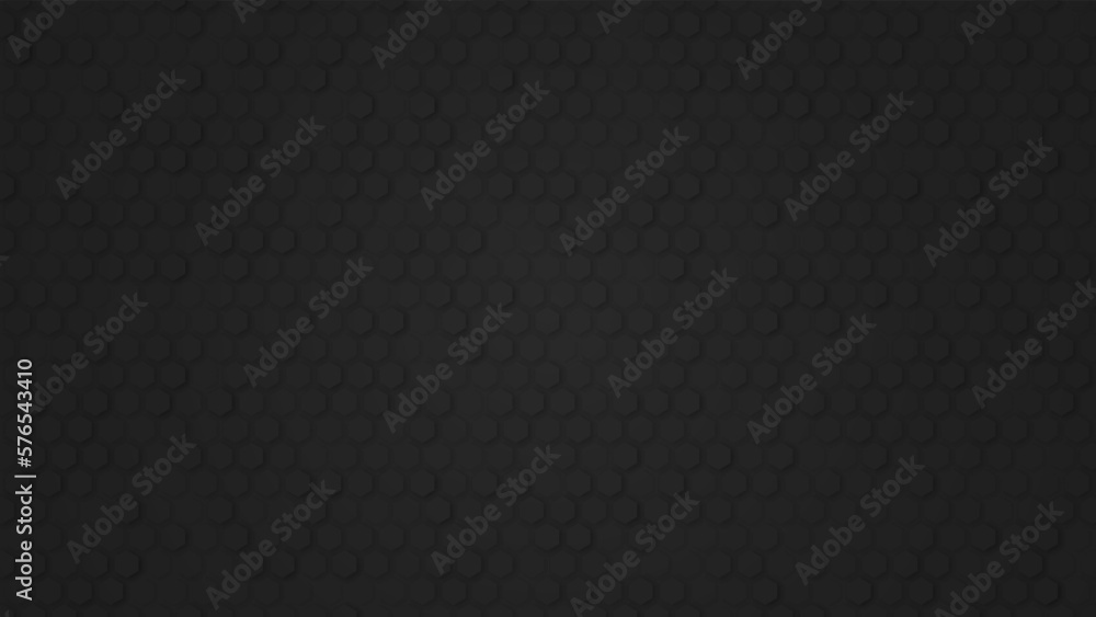 Fototapeta premium Abstract. Embossed Hexagon, honeycomb black Background. Dark horizontal background with hexagons. Vector background