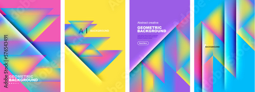 Set of abstract backgrounds - overlapping triangles with fluid gradients design. Collection of covers, templates, flyers, placards, brochures, banners