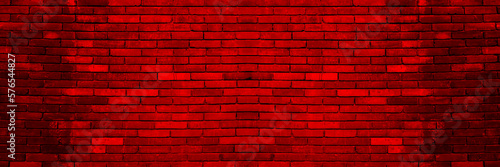 Panorama view dark red brick wall for textured background. vintage horror red brick wall 
