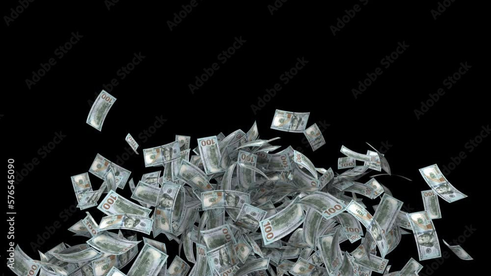 Flow of flying and falling dollar bills pack - 3d render with alpha channel.
