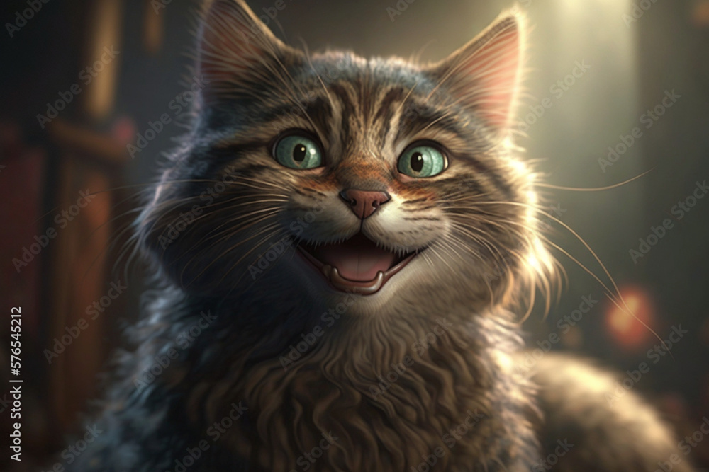 portrait of a cat smile blured background Generative AI illustration