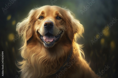 Happy Golden Retriever Portrait Generative Ai Illustration © thiago