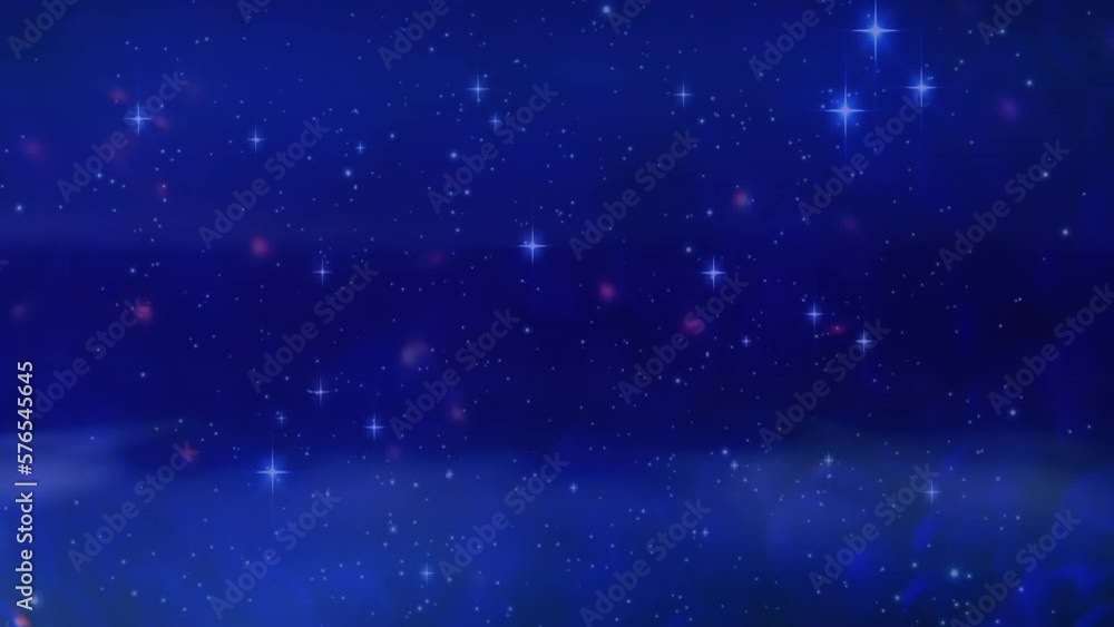 Animation of glowing lights with stars and copy space on blue background Animation of glowing lights with stars and copy space on blue background