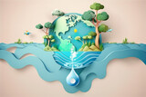 Paper art , Saving water and world Environment day , Ecology and world water day , environmental protection and save earth water , Generate Ai