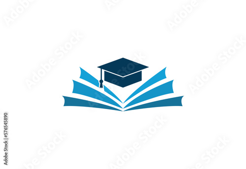 Education logo concept with graduation cap and open book pages. Transparency are flattened.