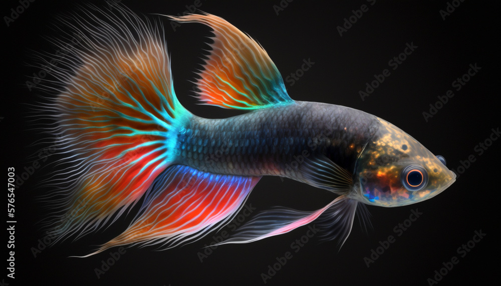 Fototapeta premium Colorful cute betta fish with beautiful long tail. Generative AI.