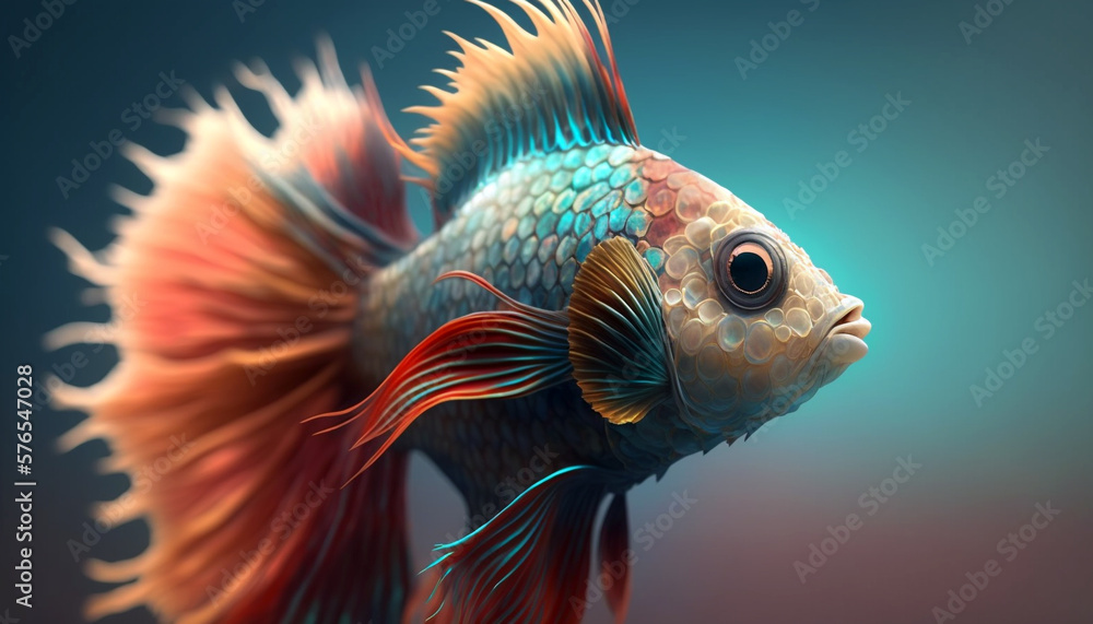 Fototapeta premium Colorful cute betta fish with beautiful long tail. Generative AI.