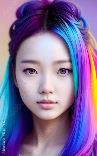 portrait of an Asian/Korean girl with colorful hair © Michael
