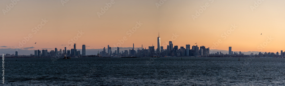 Wide Angle Parnorama of New Jersey, Manhattan and Brooklyn at dawn