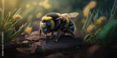 close-up of a realistic bumble. AI-Generated