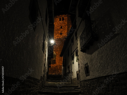 Calles de Otsagabia de noche, Navarra photo