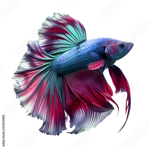 siamese fighting fish isolated. Colorful beautiful fish on white background generative AI