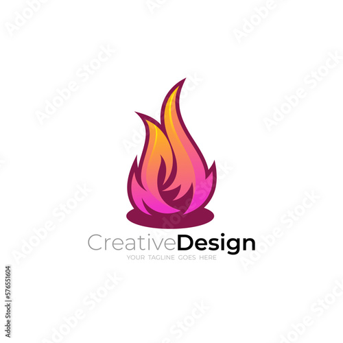 Abstract fire logo with colorful design template, 3d style